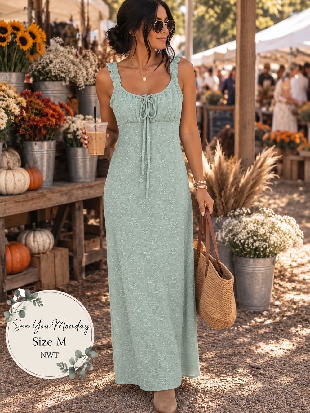 See You Monday NWT Mint Green Textured Maxi Dress | Size Medium